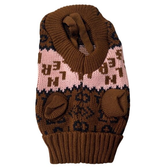 Turtleneck Pet Knit Sweater Brown Pink Acrylic Winter Vest XS Warm Wear - Picture 1 of 7